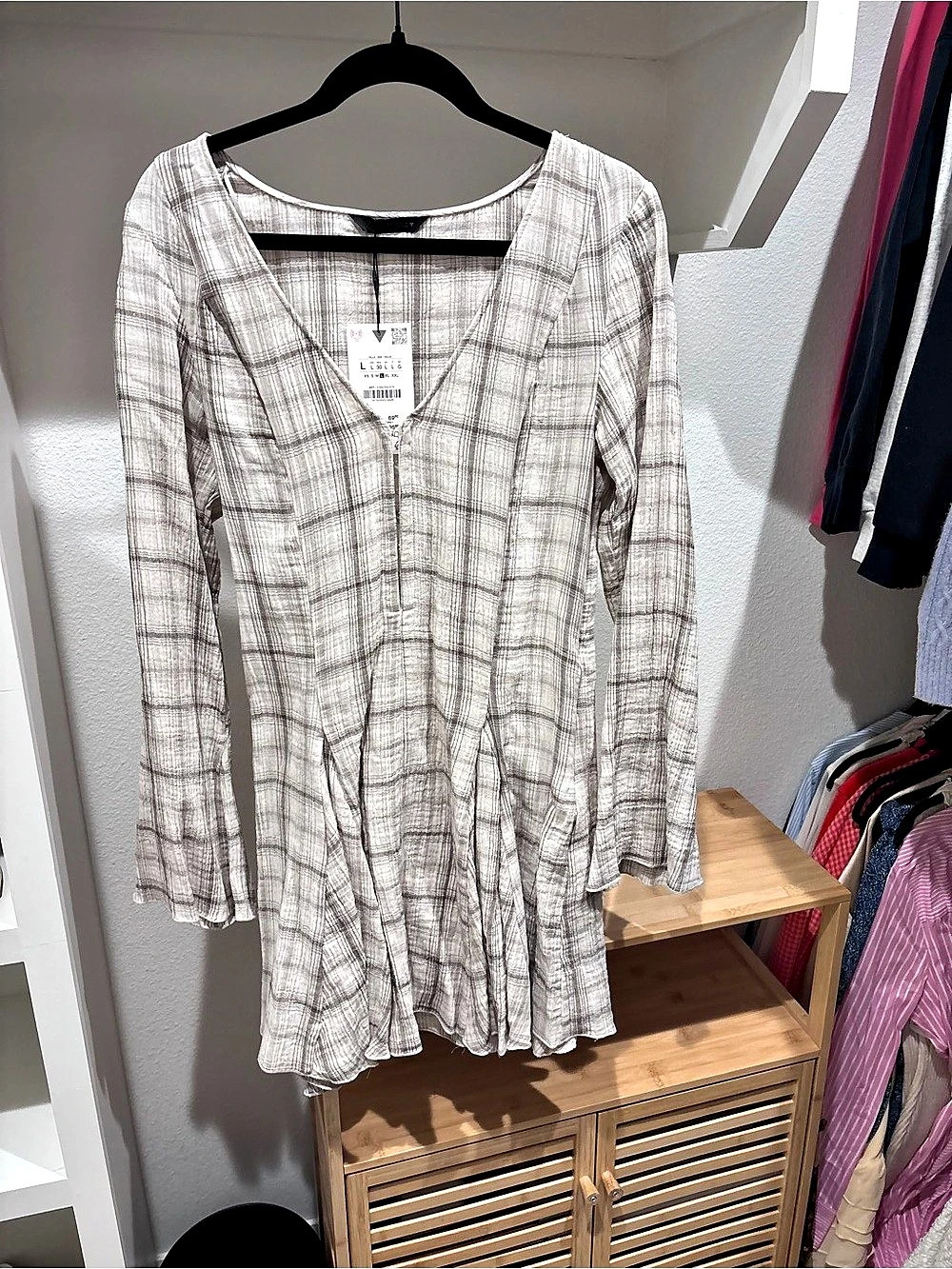 Zara Checked Short Dress Plaid Mini Dress White & Gray Large
